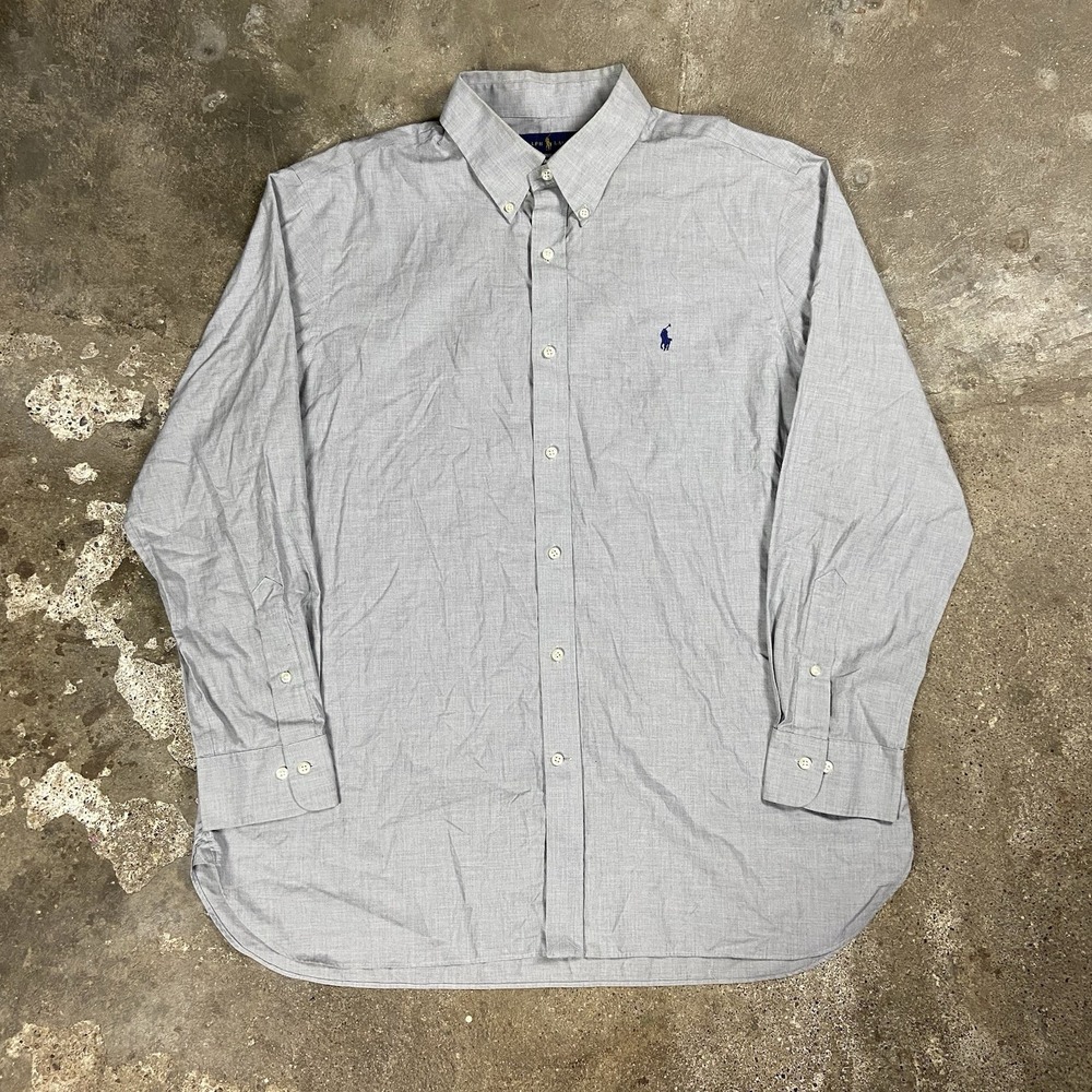 Polo Ralph Lauren Button Down Shirt Size 17.5 34/35 Gray Classic Fit Pure Press